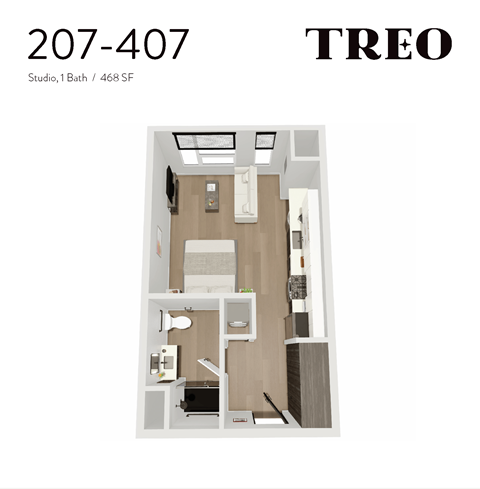 Floor plan for studio, 1 bath
